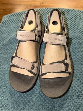 Merrell Taupe and Dark Brown Men's Suede Strap Sandals
